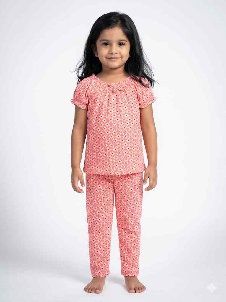 Girls Coord Set -Coral Printed