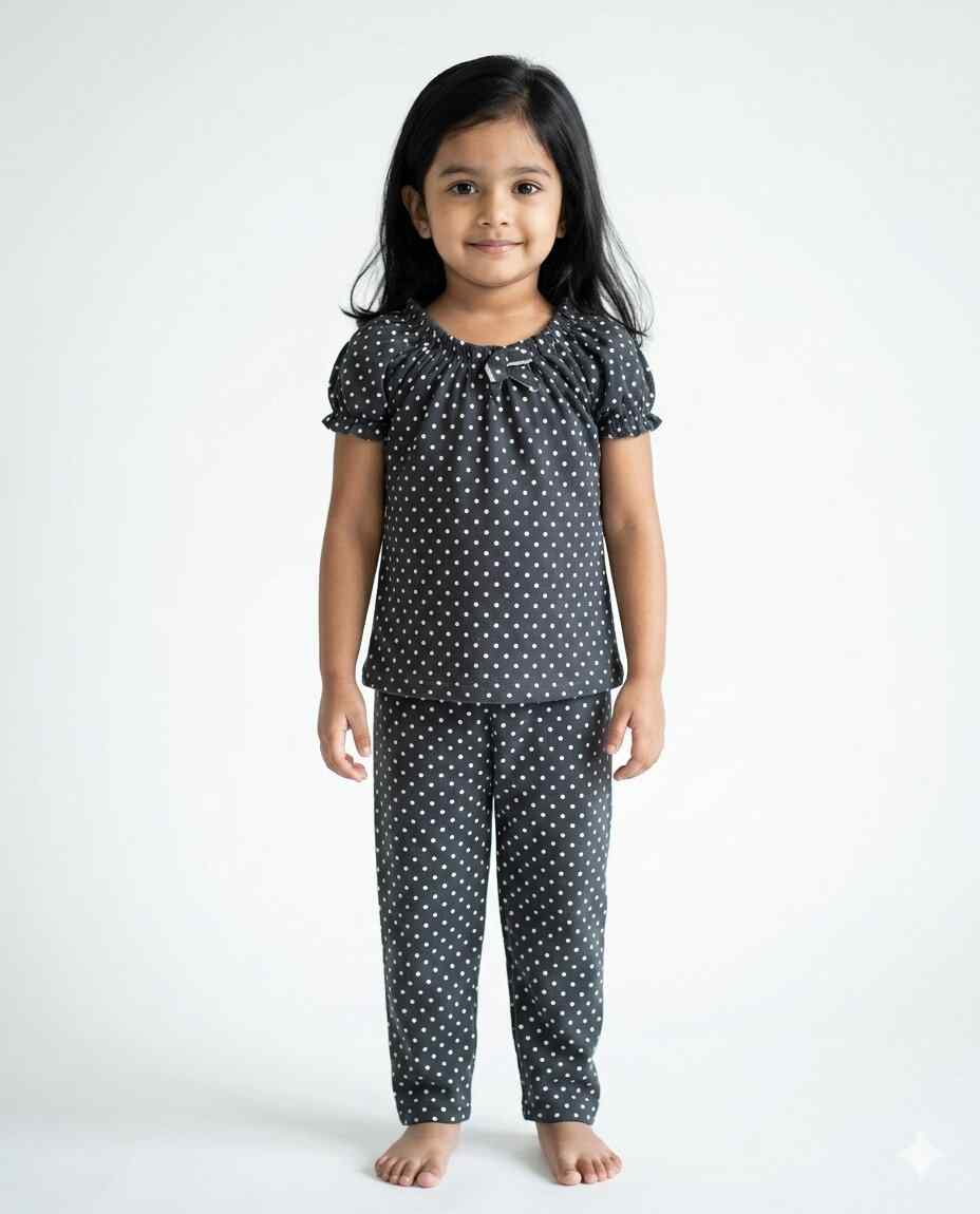 Girls Coord Set -Black Printed