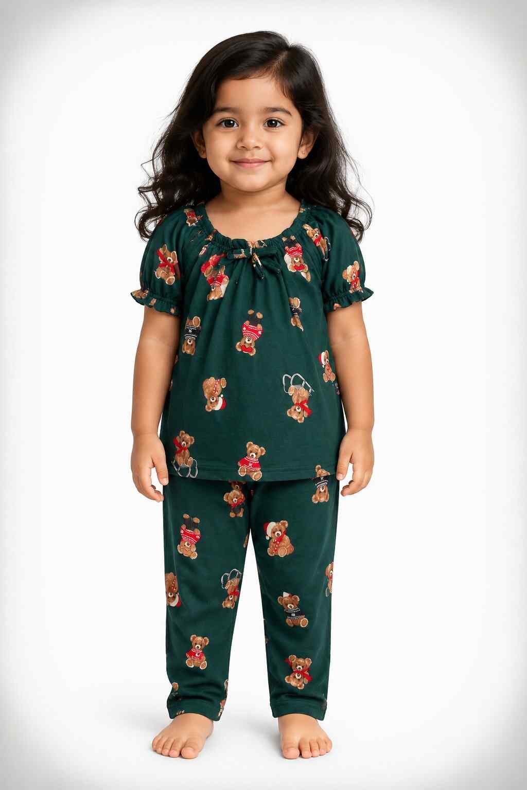 Girls Coord Set -Black Flower Printed