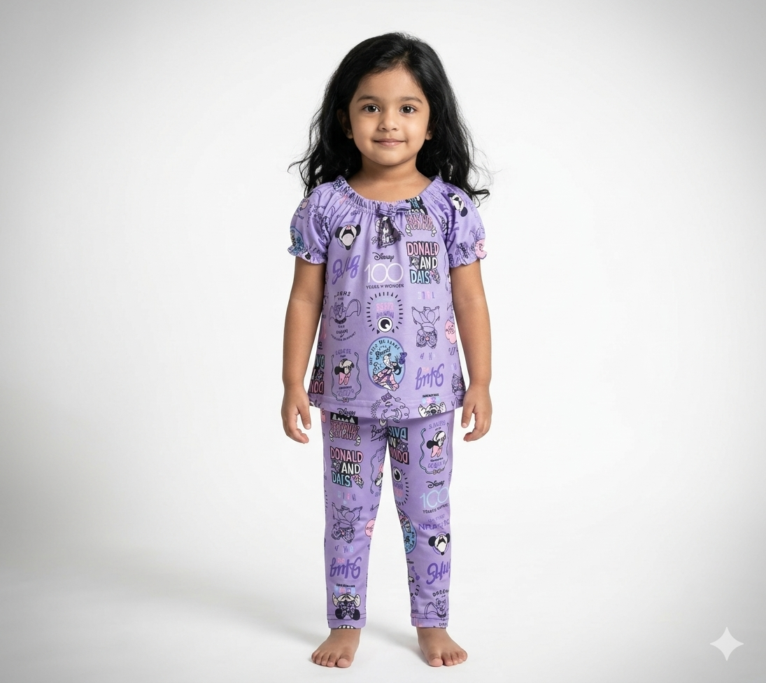 Girls Coord Set - Purple Polka Printed