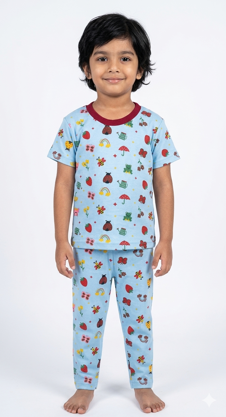Kids Unisex Pure Cotton Pyjama Set (Blue)