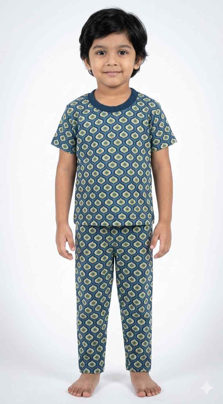 Kids Unisex Pure Cotton Pyjama Set (XS - Green)