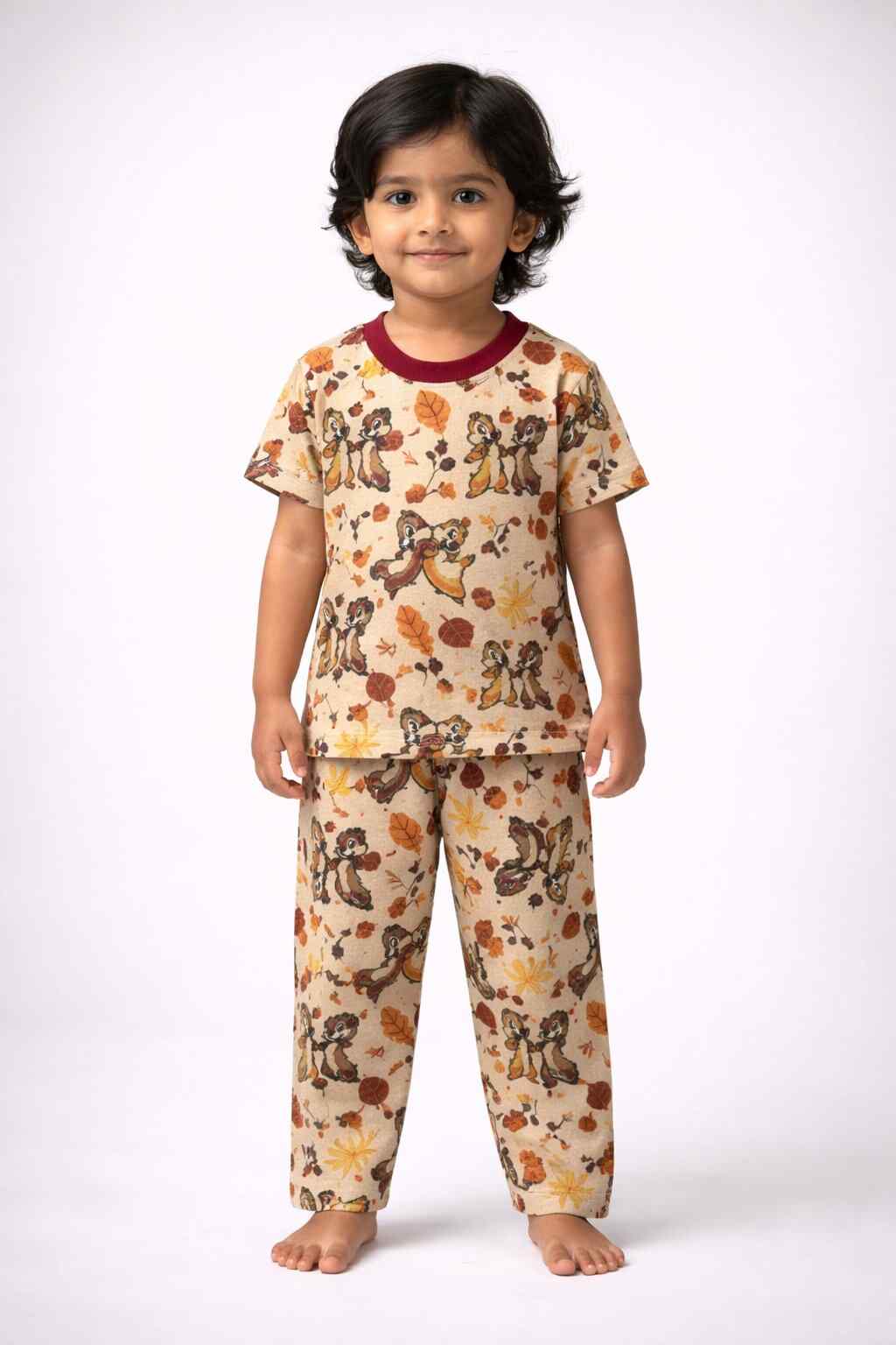Kids Unisex Pure Cotton Pyjama Set (XS -Dark Cream)
