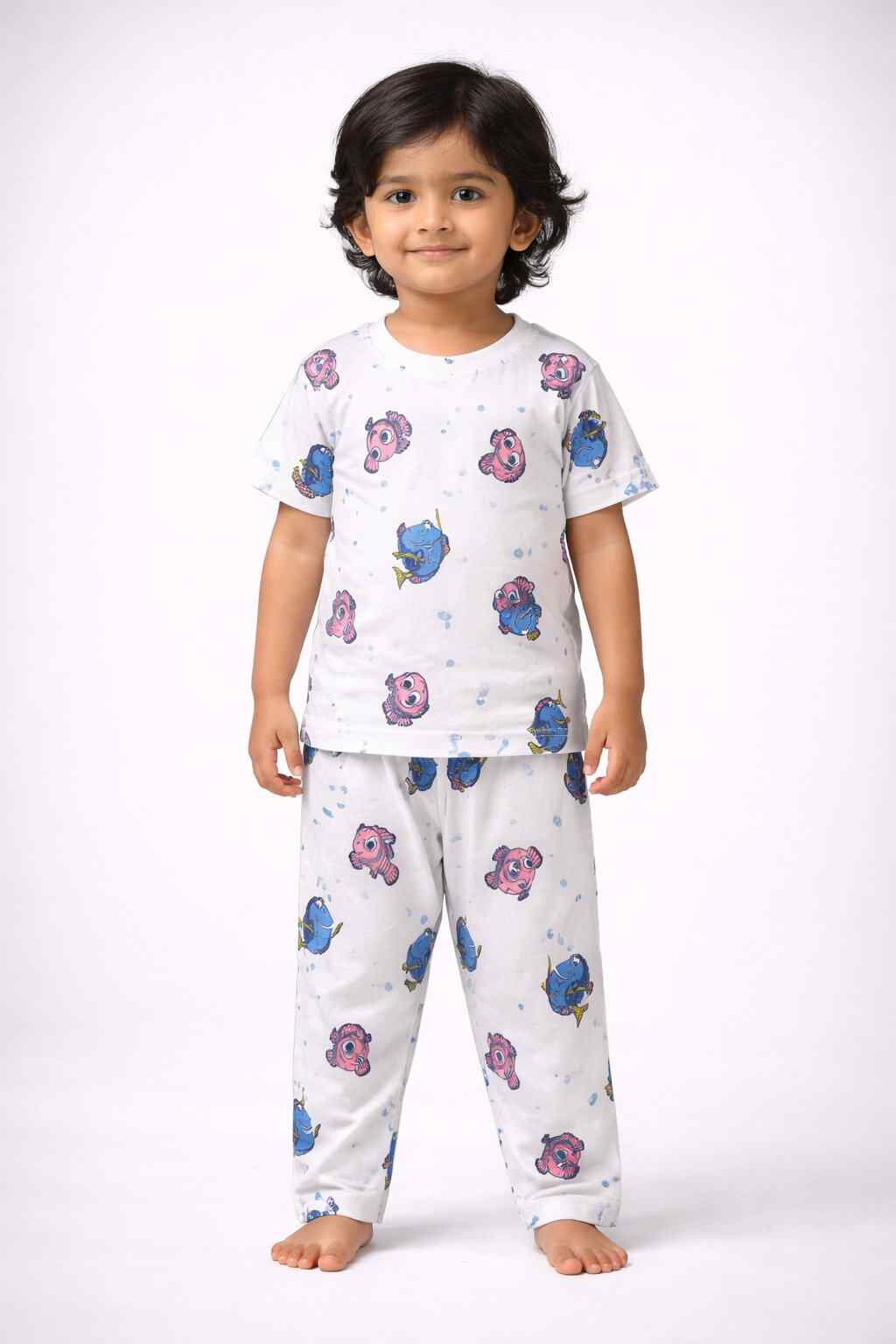 Kids Unisex Pure Cotton Pyjama Set (XS - White)