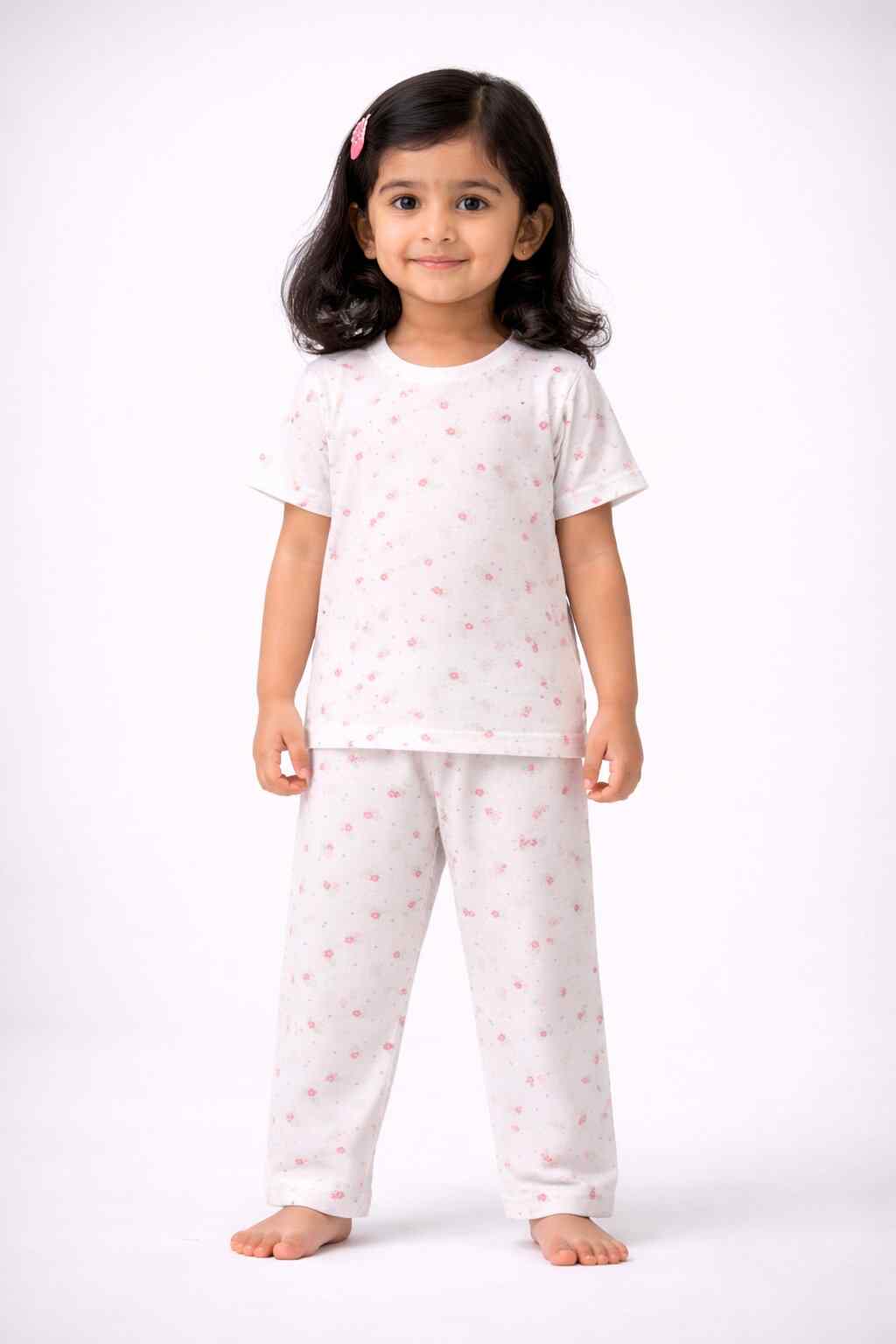 Kids Unisex Pure Cotton Pyjama Set (S - White Floral)