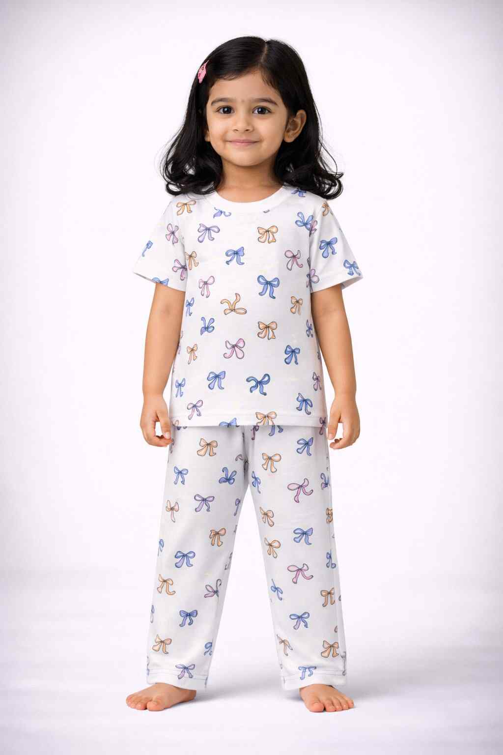 Kids Unisex Pure Cotton Pyjama Set (M - White Floral1)