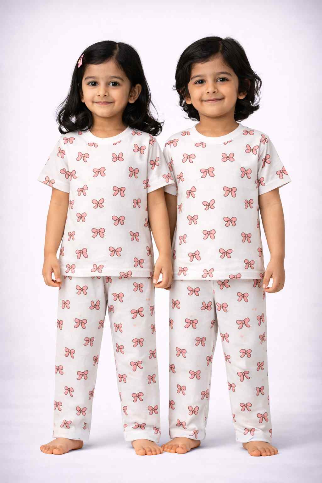 Kids Unisex Pure Cotton Pyjama Set (M - Cream Floral)