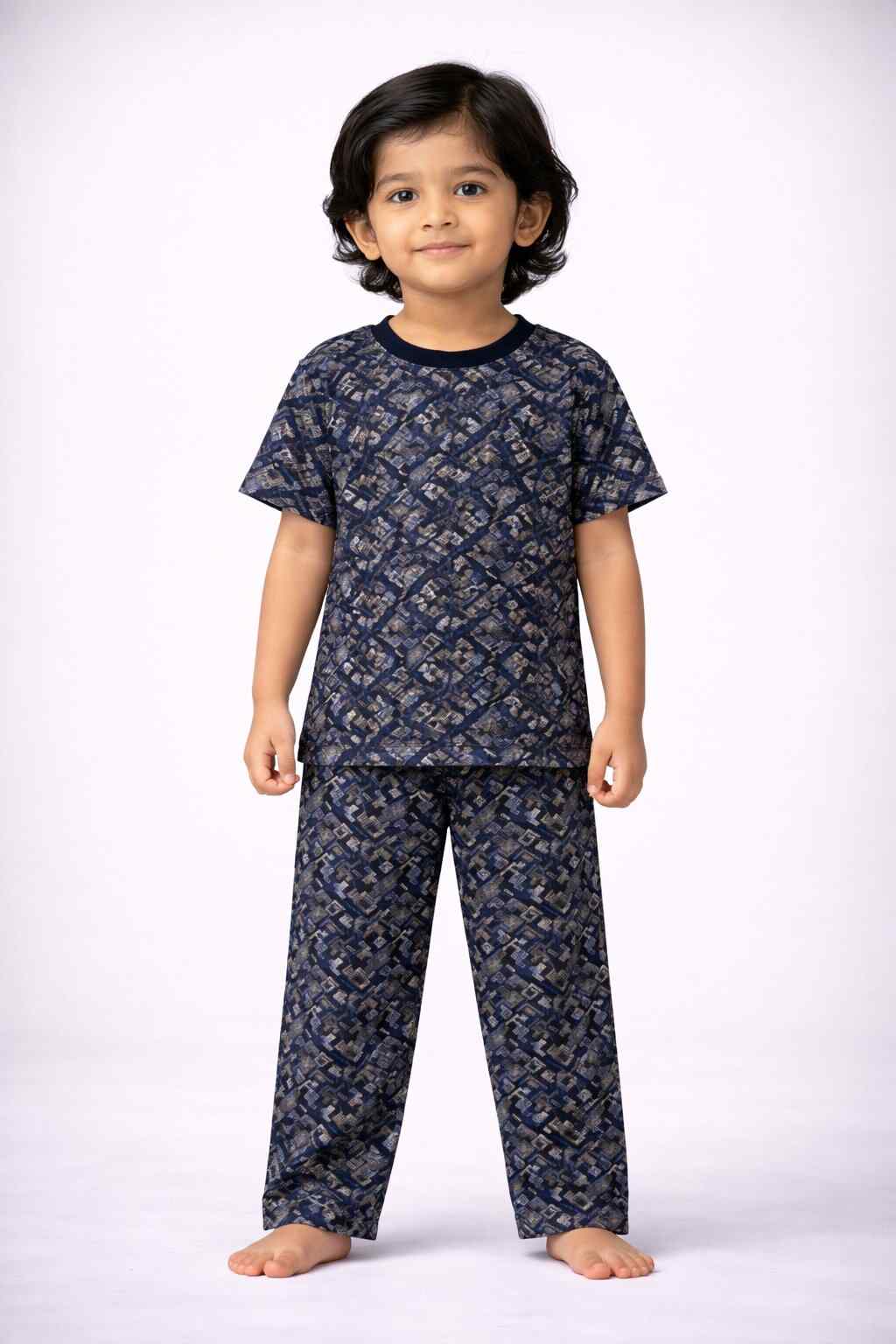 Kids Unisex Pure Cotton Pyjama Set (L - Black Pattern)