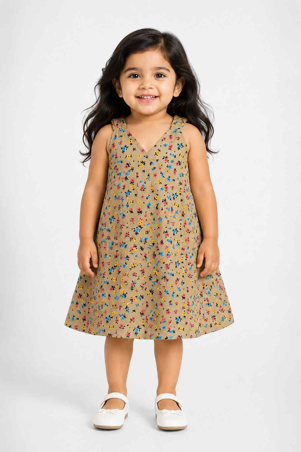 Girls Daily Wear Frock - Olive Grey (1 - 2 Years)