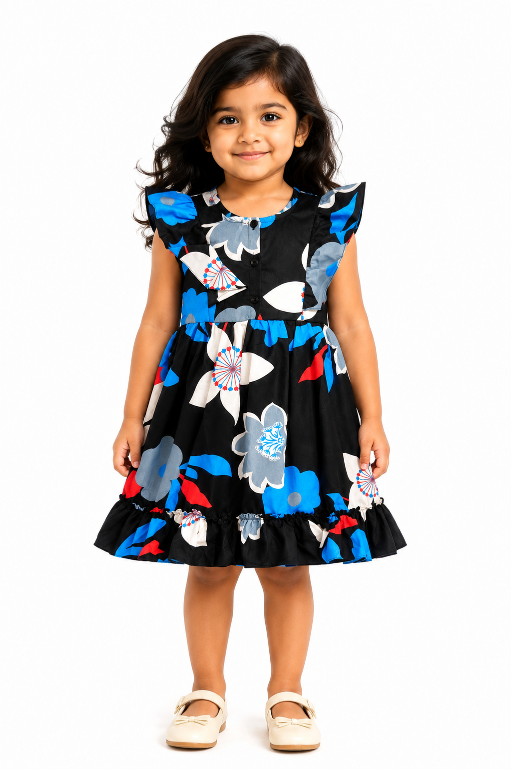 Girls Frock - Black Multicolor (2-4 Years)