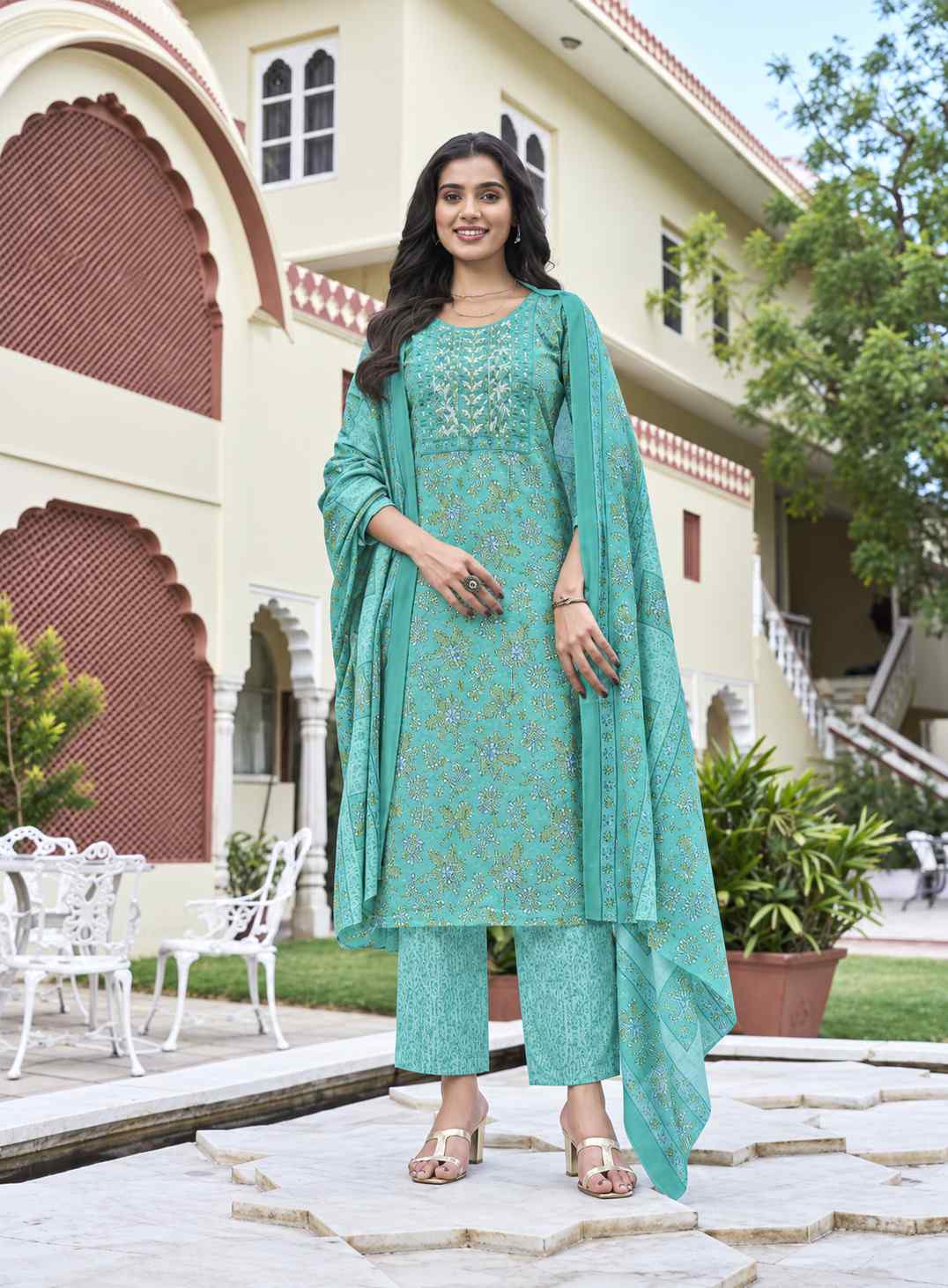Women's Kurti set- Aqua blue